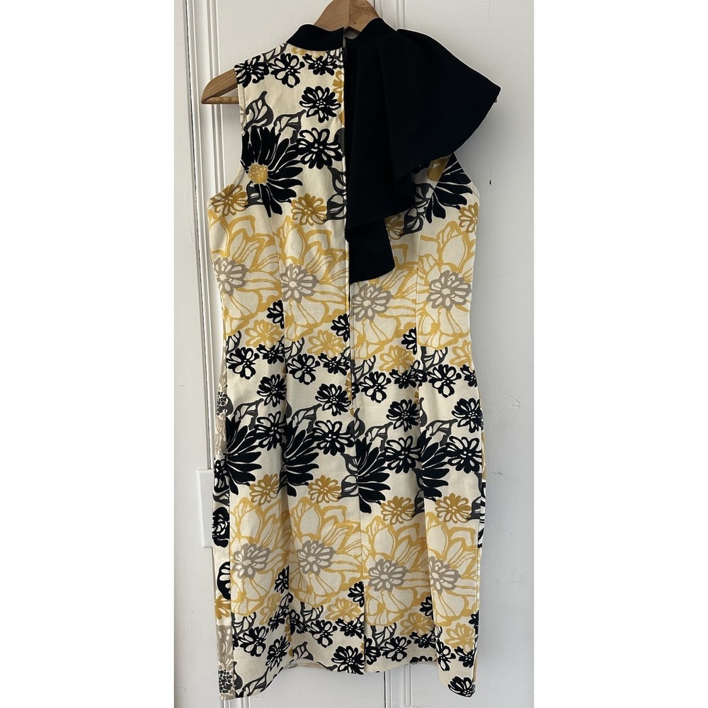 Floral Ruffle Shoulder Sheath Dress Women's Small Black Mustard Ivory - Picture 3 of 7